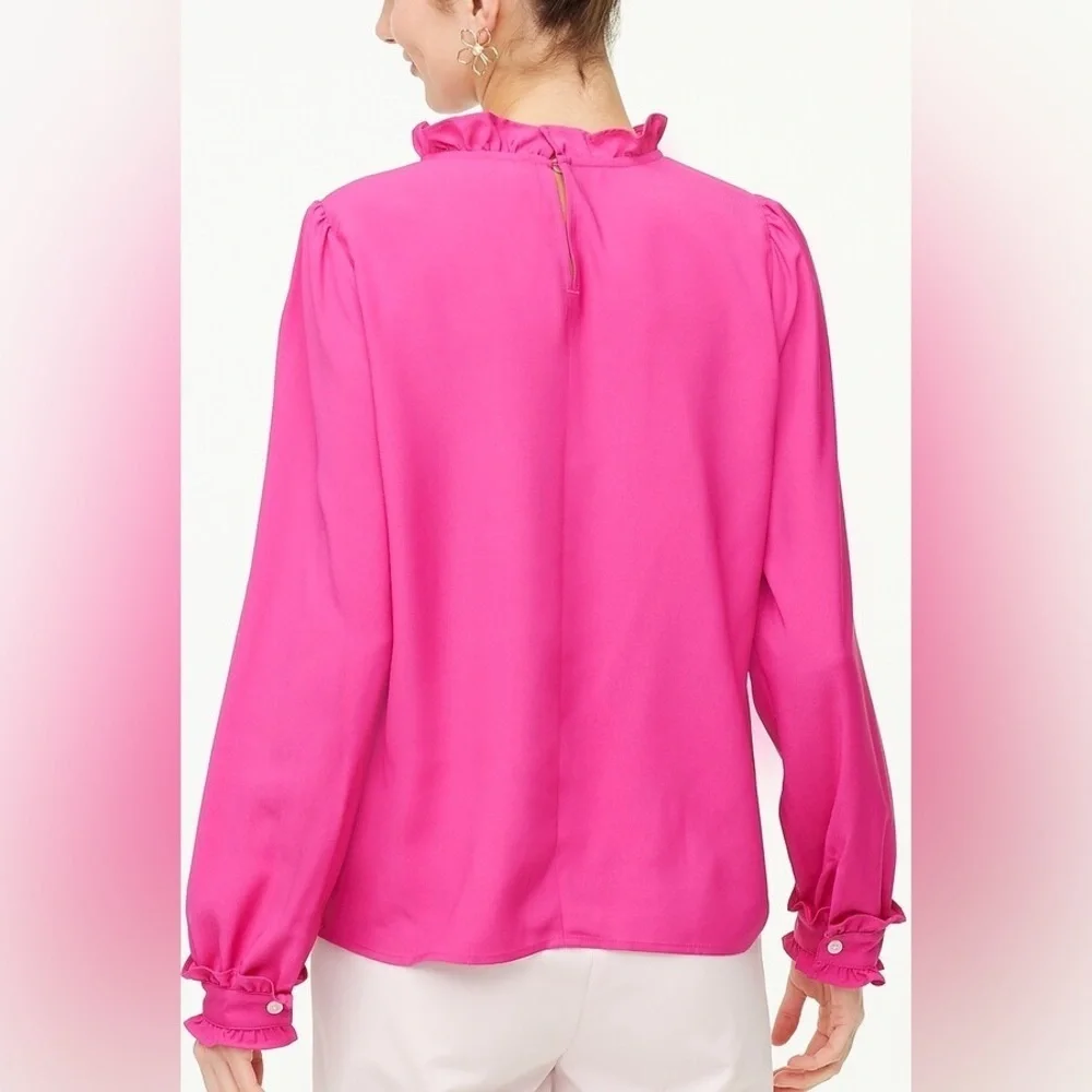J. Crew Pink Puff Sleeve Ruffled Blouse